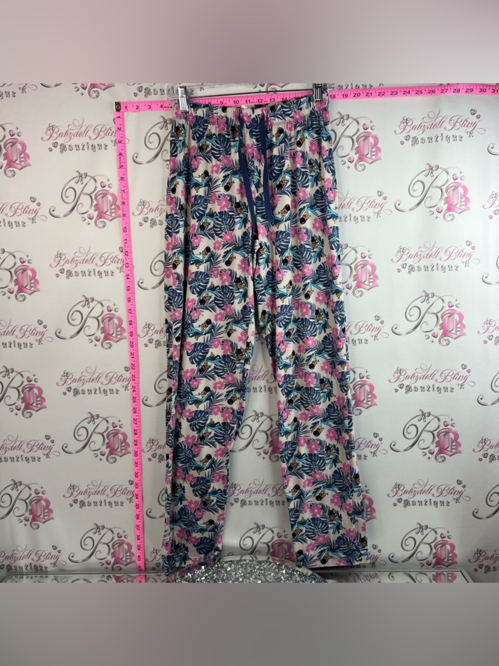 Kelloggs fruit loops toucan bird Floral Print Women's Pajama Pants - Pink & Navy